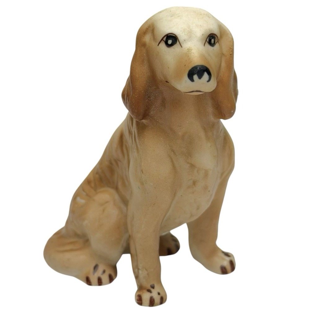 Vintage Porcelain Golden Retriever Dog Puppy Figurine Painted Collectable 3"